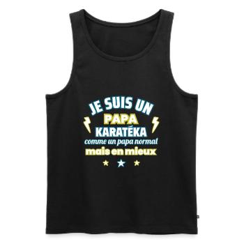 Papa KARATÉKA, cadeau fête des pères,karaté,Humour - Débardeur bio Premium Homme - noir - Devant - AI Model Male 178 light (178cm)