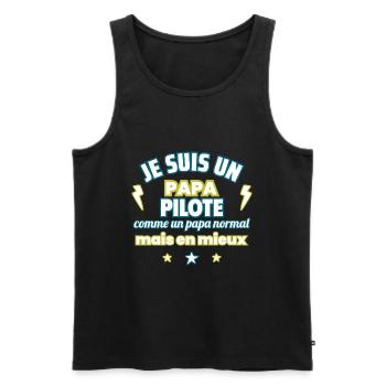 Papa PILOTE,cadeau fête des pères,pilotage,course - Débardeur bio Premium Homme - noir - Devant - Michal (187cm)