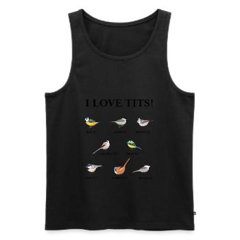 Cadeau de fan drôle d'oiseau d'observation et de mésange - Débardeur bio Premium Homme - noir - Devant - AI Model Male 178 light (178cm)