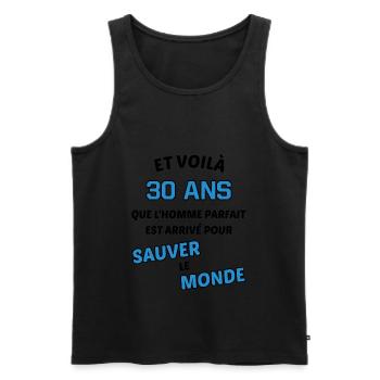 30 ans, homme parfait ! cadeau 30 ans original - Débardeur bio Premium Homme - noir - Devant - AI Model Male 178 light (178cm)