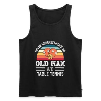 Old Man at Table Tennis Fête des Pères Drôle Cadeau - Débardeur bio Premium Homme - noir - Devant - AI Model Male 178 light (178cm)