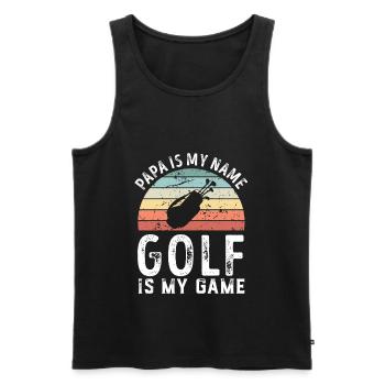 Papa est mon nom Golf est mon jeu Papa Fête des Pères - Débardeur bio Premium Homme - noir - Devant - Michal (187cm)
