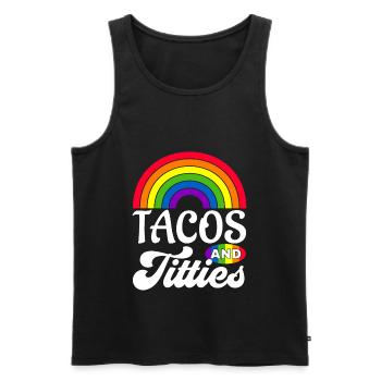 Tacos and Titties Funny LGBT Gay Pride Gifts - Men's Premium Organic Tank Top - black - Front - AI Model Male 178 light (178cm)