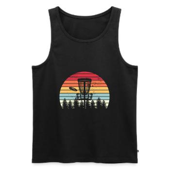 Disc Golf Retro Distressed Bäume Sonnenuntergang - Männer Premium Bio Tank Top - Schwarz - Vorne - Michal (187cm)