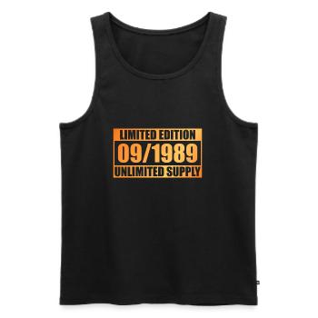 Édition Limitée 35ème Anniversaire - ꝏ Approvisionnement 09/1989 - Débardeur bio Premium Homme - noir - Devant - AI Model Male 178 light (178cm)