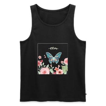 Schmetterling Butterfly Blumen Flower - Männer Premium Bio Tank Top - Schwarz - Vorne - AI Model Male 178 light (178cm)