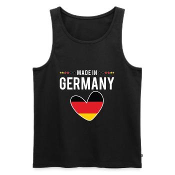 Fabriqué en Allemagne, Cœur drapeau allemand, Hommes Femmes Enfants - Débardeur bio Premium Homme - noir - Devant - Michal (187cm)