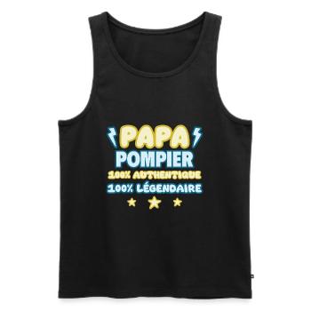 Papa pompier, cadeau fête des pères,Humour - Débardeur bio Premium Homme - noir - Devant - Michal (187cm)