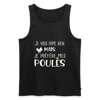 Poules poule poulailler ferme. Cadeau humour - Débardeur bio Premium Homme - noir - Devant - AI Model Male 178 light (178cm)