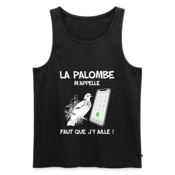 Chasse petits gibiers. La palombe m'appelle - Débardeur bio Premium Homme - noir - Devant - AI Model Male 178 light (178cm)