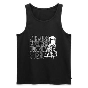 Zuhause ist wo mein Hochsitz ist - Jäger Jagen Ges - Männer Premium Bio Tank Top - Schwarz - Vorne - Michal (187cm)