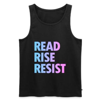 Read Rise Resist - Funny Reading Quote - Men's Premium Organic Tank Top - black - Front - AI Model Male 178 light (178cm)