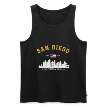 San Diego Est 1850 - Men's Premium Organic Tank Top - black - Front - AI Model Male 178 light (178cm)
