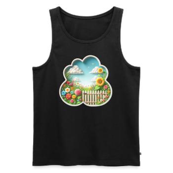 Garten mit Blume auf Blumenwiese und Sonnenblume - Männer Premium Bio Tank Top - Schwarz - Vorne - Michal (187cm)