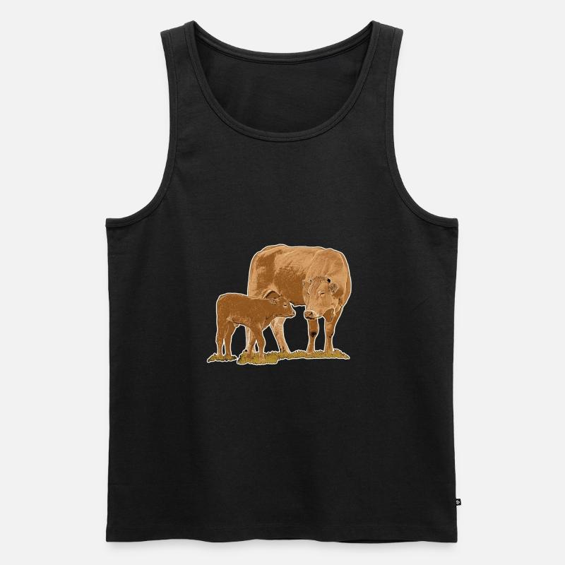 Kuh mit Kalb - Männer Premium Bio Tank Top - Schwarz