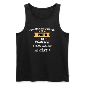 compliqué d’être papa & pompier - Débardeur bio Premium Homme - noir - Devant - Michal (187cm)