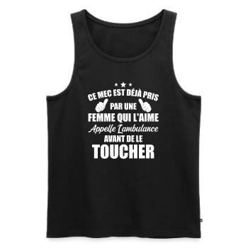 Mec deja pris cadeau homme amour femme - Débardeur bio Premium Homme - noir - Devant - Michal (187cm)