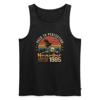 The legends were born in November 1985 - 1985 - Men's Premium Organic Tank Top - black - Front - AI Model Male 178 light (178cm)