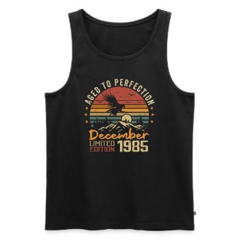 The legends were born in December 1985 - 1985 - Men's Premium Organic Tank Top - black - Front - AI Model Male 178 light (178cm)