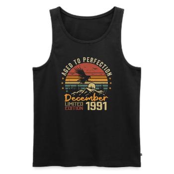 The legends were born in December 1991 - 1991 - Men's Premium Organic Tank Top - black - Front - AI Model Male 178 light (178cm)