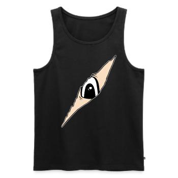 Auge schaut durch ein Riss - aufgerissener Stoff - Männer Premium Bio Tank Top - Schwarz - Vorne - Michal (187cm)
