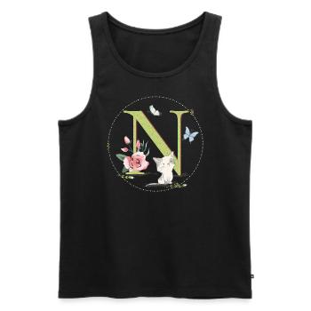 Lettre initiale N avec chat - Débardeur bio Premium Homme - noir - Devant - AI Model Male 178 light (178cm)