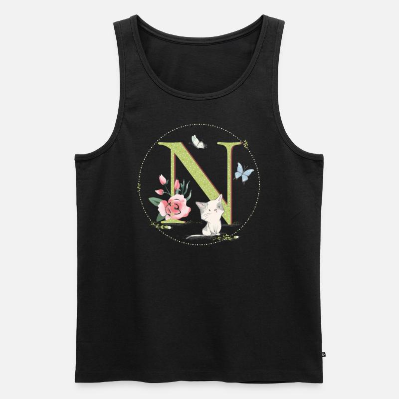 Lettre initiale N avec chat - Débardeur bio Premium Homme - noir