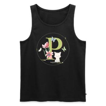 Lettre initiale P avec chat - Débardeur bio Premium Homme - noir - Devant - AI Model Male 178 light (178cm)