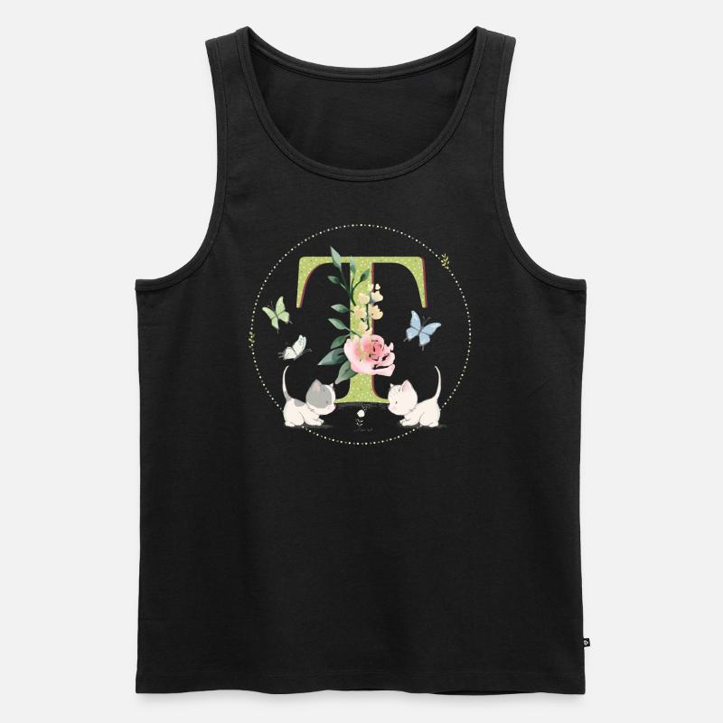 Anfangsbuchstabe T mit Katze - Männer Premium Bio Tank Top - Schwarz