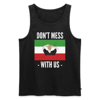 Neue iranische Flagge Kein Hijab. Leg dich nicht mit Frauen an - Männer Premium Bio Tank Top - Schwarz - Vorne - AI Model Male 178 light (178cm)