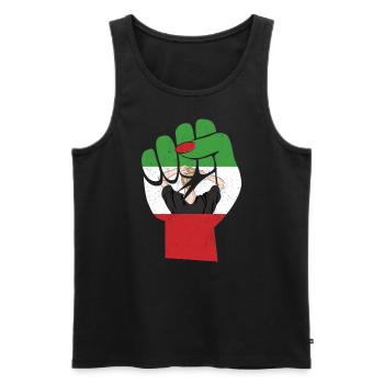 New Iranian Flag w/ Girl Female Fist Support - Men's Premium Organic Tank Top - black - Front - AI Model Male 178 light (178cm)