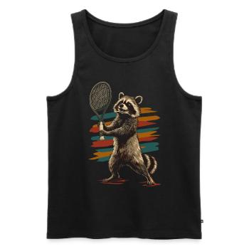 Raton laveur jouant au tennis - Débardeur bio Premium Homme - noir - Devant - Michal (187cm)