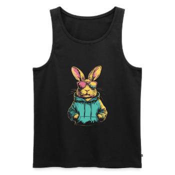 Lapin avec des lunettes de soleil vintage - Débardeur bio Premium Homme - noir - Devant - Michal (187cm)