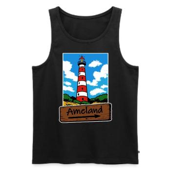 Ameland Lighthouse Holidays - Men's Premium Organic Tank Top - black - Front - AI Model Male 178 light (178cm)