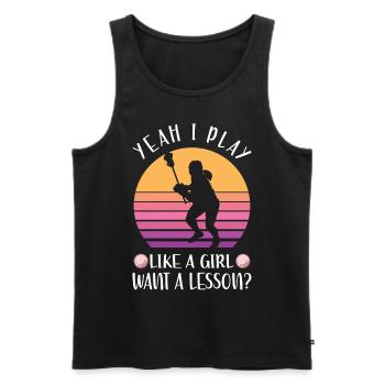 Lacrosse Sport | Spieler Team Trainer Geschenkidee - Männer Premium Bio Tank Top - Schwarz - Vorne - Michal (187cm)