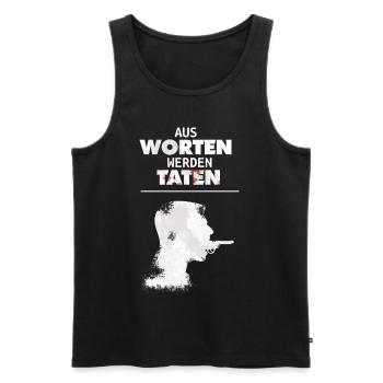 Aus Worten werden Taten - gegen AfD und Nazis - Männer Premium Bio Tank Top - Schwarz - Vorne - Michal (187cm)