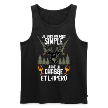 Chasseur Mec Simple Chasse Et Apéro - Débardeur bio Premium Homme - noir - Devant - AI Model Male 178 light (178cm)