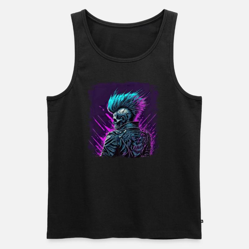 Synthwave Zombie Skull - Männer Premium Bio Tank Top - Schwarz