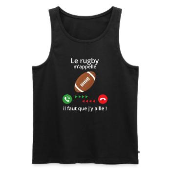 t shirt de rugby - le rugby m'appelle - Débardeur bio Premium Homme - noir - Devant - Michal (187cm)
