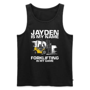 Warehouse drivers and warehouse workers for forklifts - Men's Premium Organic Tank Top - black - Front - AI Model Male 178 light (178cm)