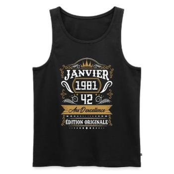 Janvier 1981 42 Ans Rétro Cadeau D'anniversaire - Débardeur bio Premium Homme - noir - Devant - Michal (187cm)