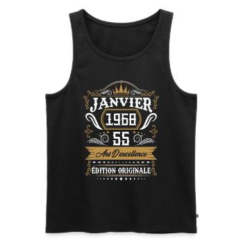 Janvier 1968 55 Ans Rétro Cadeau D'anniversaire - Débardeur bio Premium Homme - noir - Devant - Michal (187cm)