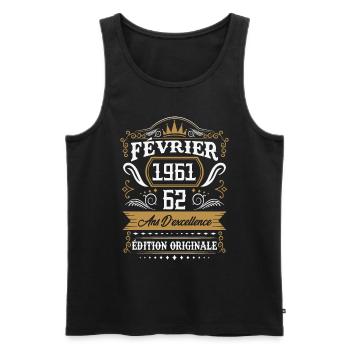 Février 1961 62 Ans Rétro Cadeau D'anniversaire - Débardeur bio Premium Homme - noir - Devant - Michal (187cm)