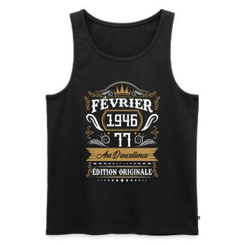 Février 1946 77 Ans Rétro Cadeau D'anniversaire - Débardeur bio Premium Homme - noir - Devant - Michal (187cm)
