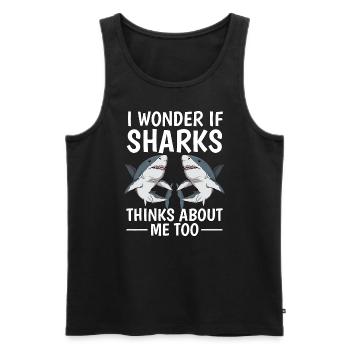 Je me demande si les requins pensent aussi à moi Citer les requins - Débardeur bio Premium Homme - noir - Devant - Michal (187cm)
