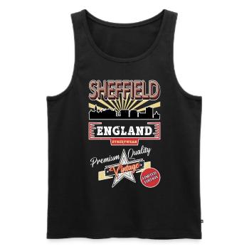 Sheffield England UK City Skyline Vintage Retro - Men's Premium Organic Tank Top - black - Front - AI Model Male 178 light (178cm)