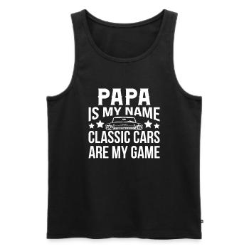 Herren Oldtimer Papa ist mein Name Vatertag Gif - Männer Premium Bio Tank Top - Schwarz - Vorne - Michal (187cm)