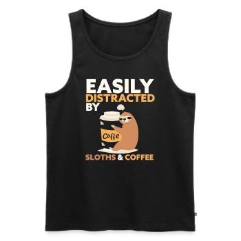 Easily Distracted By Sloths And coffee Sloth coffe - Men's Premium Organic Tank Top - black - Front - AI Model Male 178 light (178cm)
