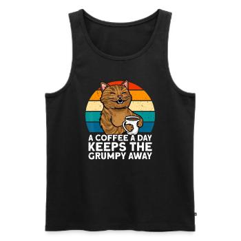 Funny Coffee Tshirt, Coffee Lover Shirt, Cute Cat - Men's Premium Organic Tank Top - black - Front - Michal (187cm)