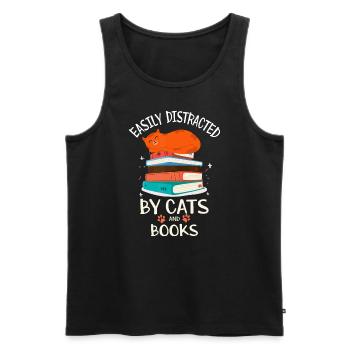 Easily Distracted By Cats And Books Cat Book Lover - Men's Premium Organic Tank Top - black - Front - Michal (187cm)